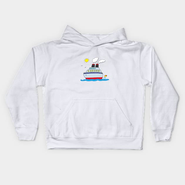 funny cruise ship sailing on the sea Kids Hoodie by wordspotrayal